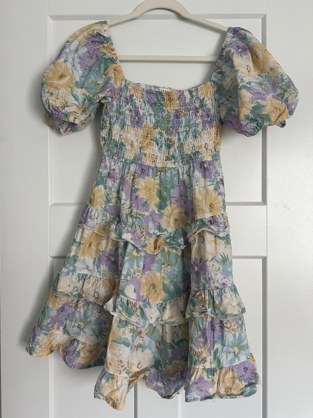 Purple Floral Mini Dress with Tiered Ruffles
